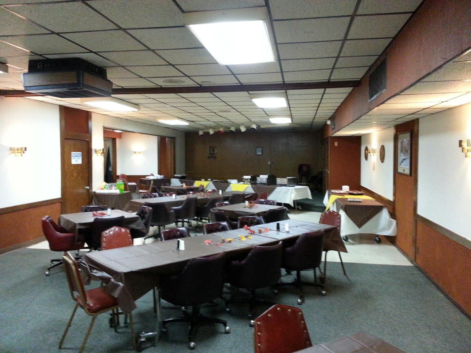 View from one end of room towards stage